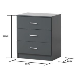 Rio Costa 3 Drawer Chest – Dark Grey